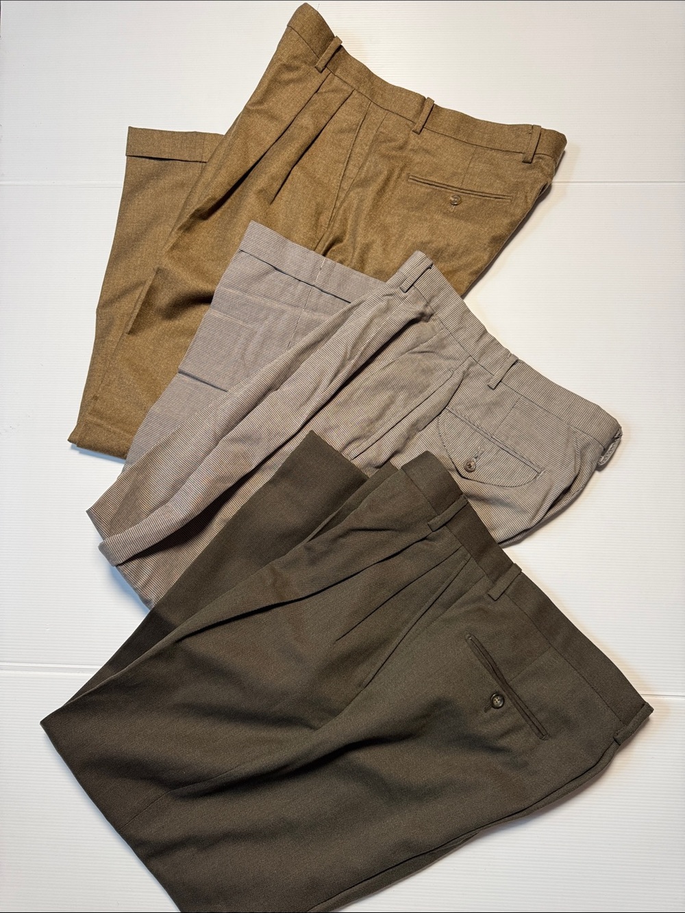 Bundle of 3 Vintage Pleated Mens Dress Pants Polo Brooks Brothers Wool Cashmere